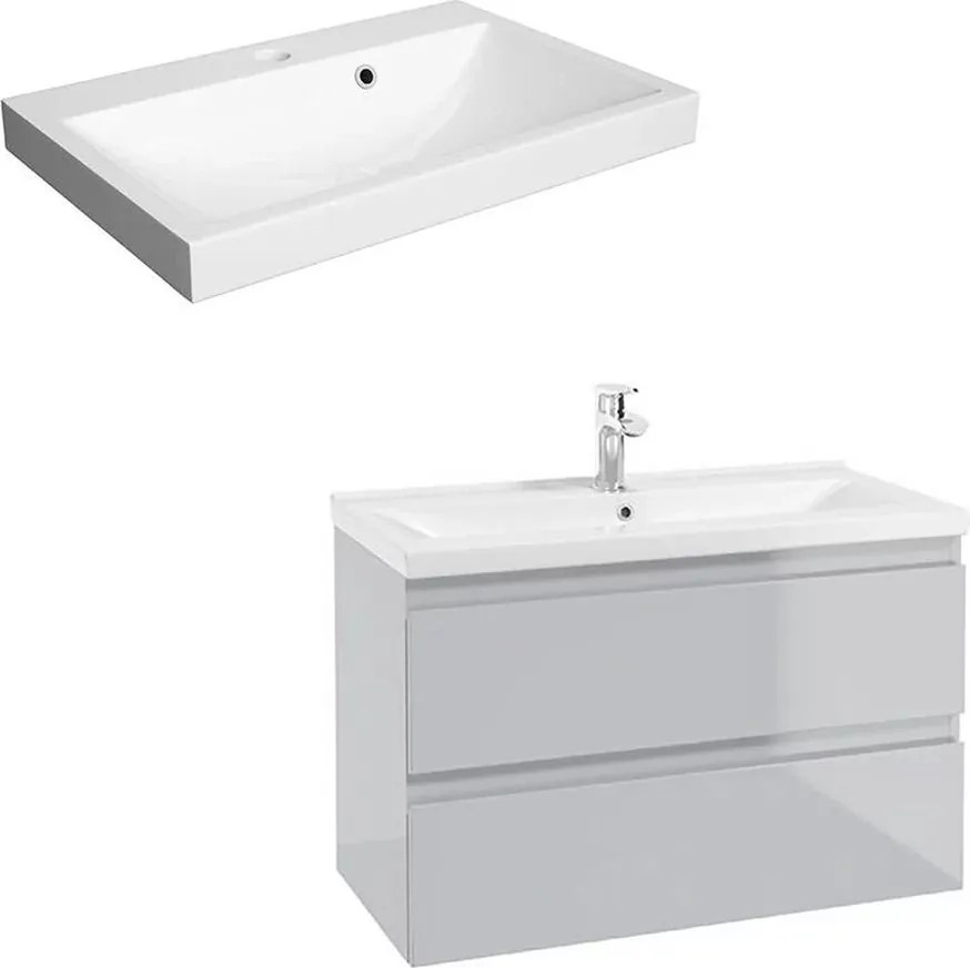 Set dulap baza suspendat Defra Como gri cu lavoar compozit Olex 80
