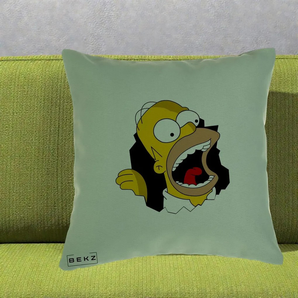 Perna Personalizata Homer Simpson Surpriza, 40x40 cm, Verde, Husa Detasabila, Perna Inclusa, BEKZ®