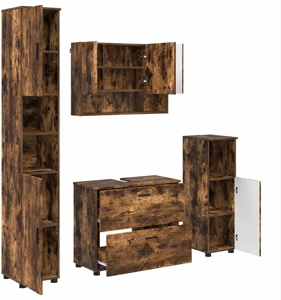 vidaXL Set de mobilier pentru baie cu sertar 4 pcs Stejar fumuriu