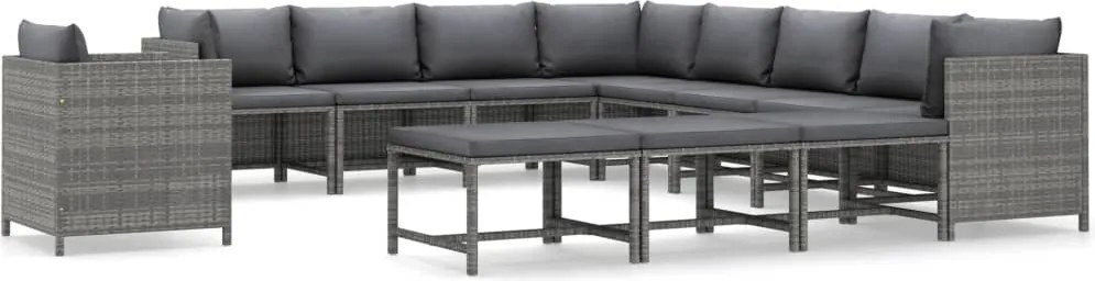 vidaXL Set mobilier de grădină cu perne, 12 piese, gri, poliratan