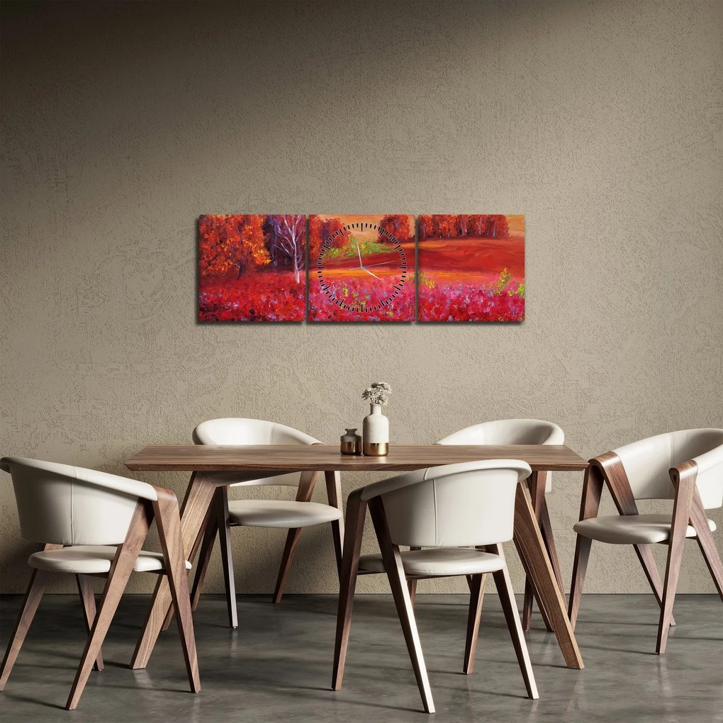 Tablou - Peisaj roșu (cu ceas) (90x30 cm)