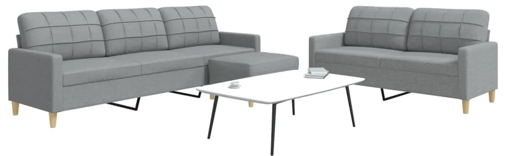 vidaXL Set canapele cu taburet, 3 piese, gri deschis, textil