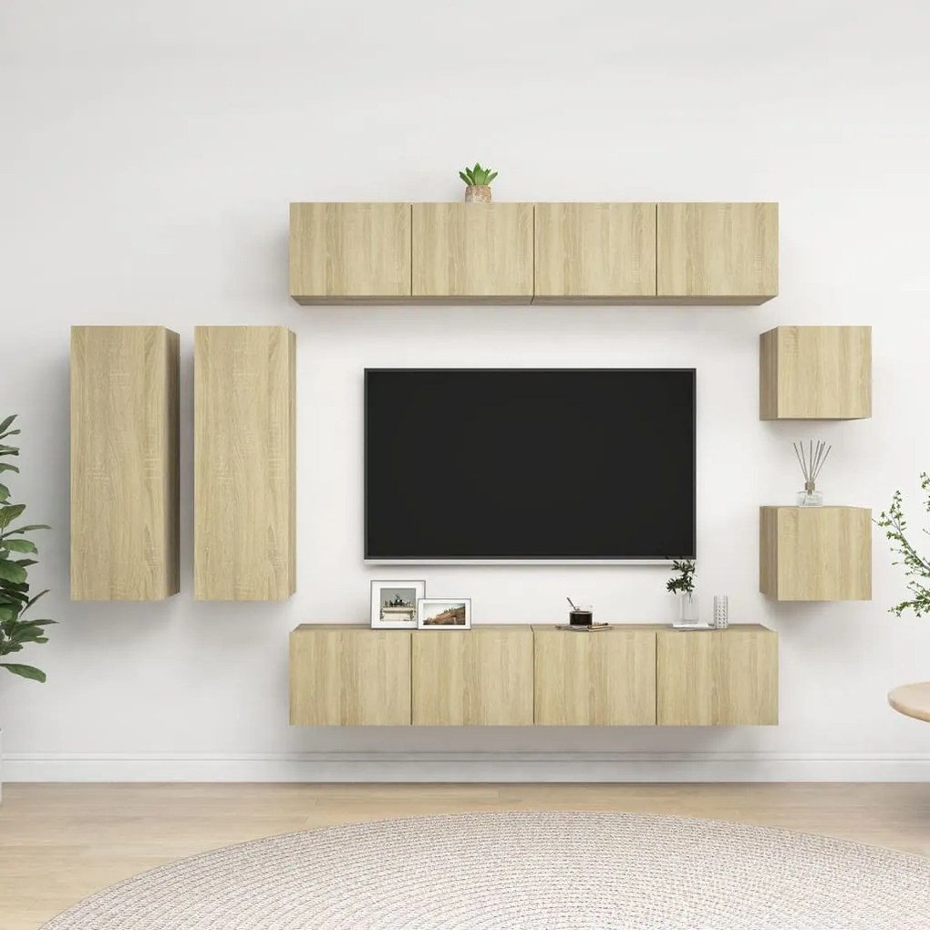 vidaXL Set dulapuri TV, 8 piese, stejar sonoma, lemn prelucrat