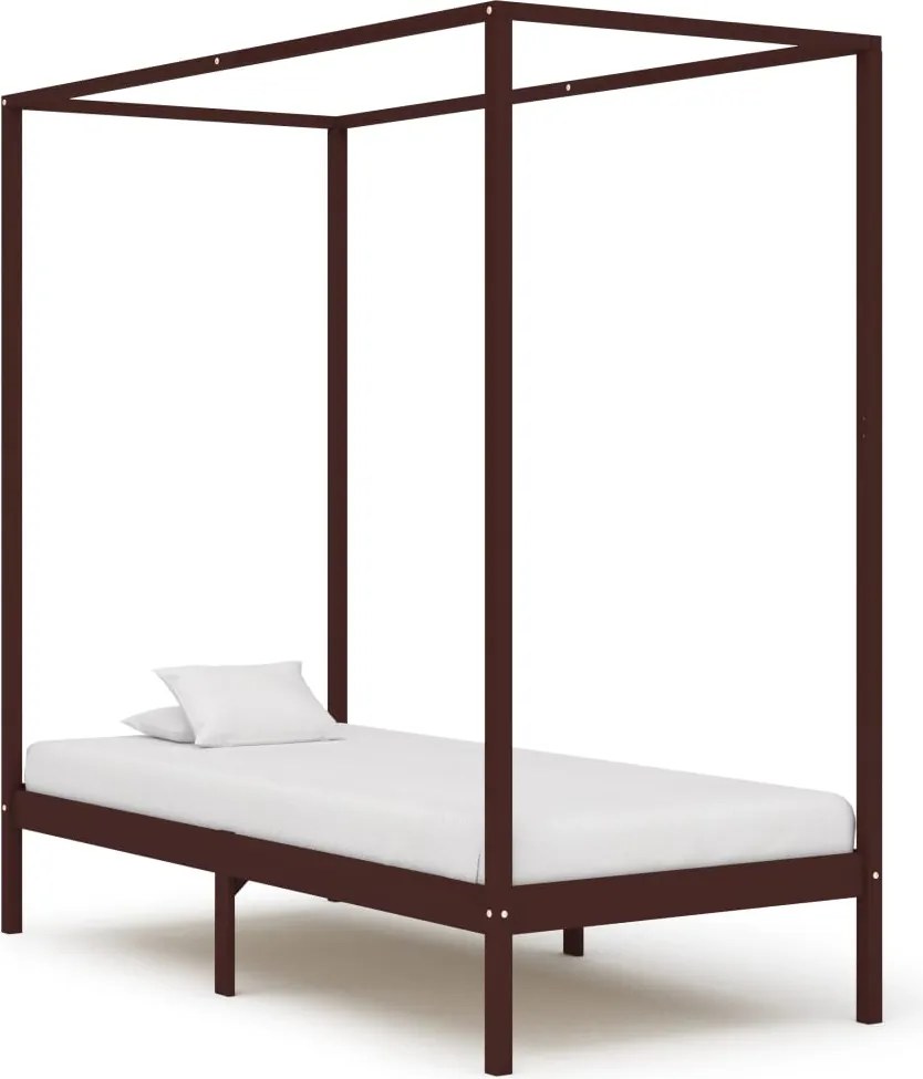 vidaXL Cadru pat cu baldachin maro închis 100x200 cm lemn masiv pin