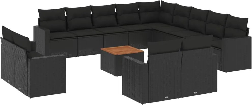 vidaXL Set mobilier de grădină cu perne, 14 piese, negru, poliratan