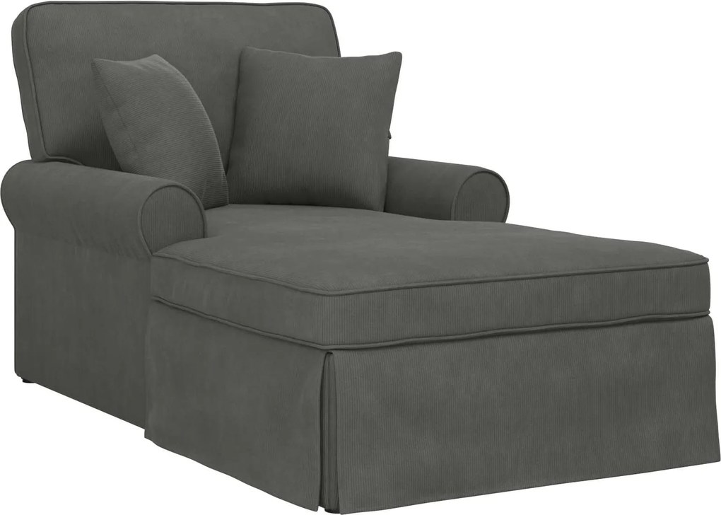 vidaXL Chaise Lounge cu fustă 3 pcs Gri închis Țesătură din corduroy