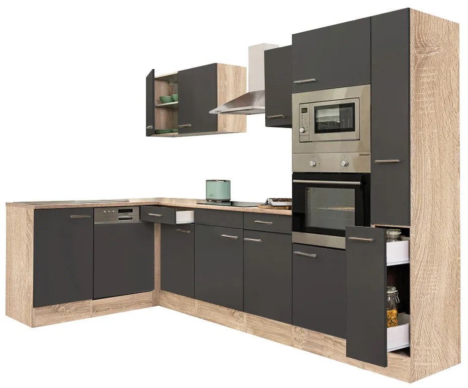 Mobilă de bucătărie de colț Yorki 310, corp din stejar sonoma, cu față antracit satinat