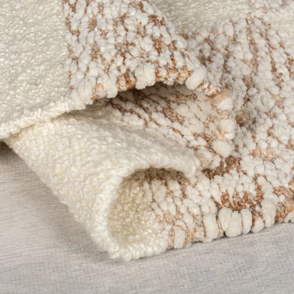 Covor crem/în culoare naturală țesut manual din amestesc de lână 200x300 cm Eric Checkboard – Flair Rugs