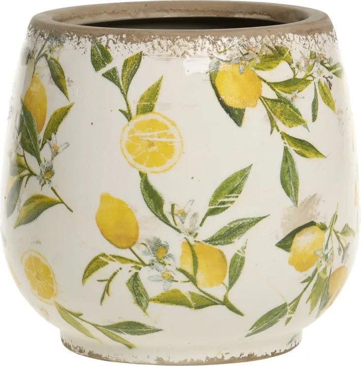 Ghiveci din ceramică, pictat manual, crem, H16/D17 cm, Limone