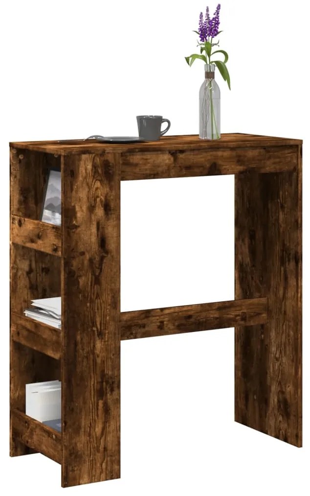 vidaXL Masă de bar cu rafturi, stejar fumuriu, 90x40x103,5 cm, lemn