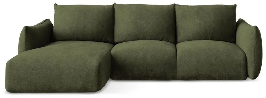 Colțar verde extensibil cu tapițerie din chenille (cu colț pe partea stângă/cu șezlong) Leila – Makamii