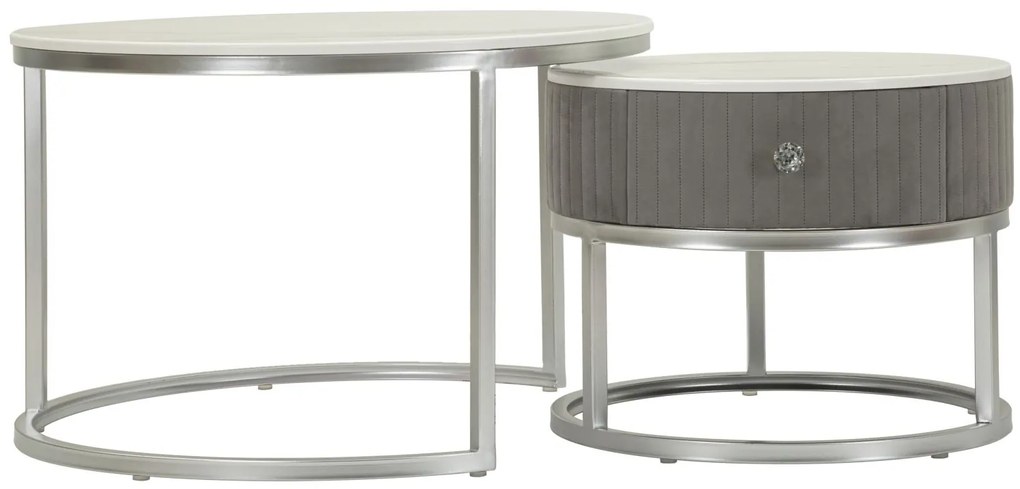 Mauro Ferretti Set De 2 Masute De Cafea Grays  Cm Ø 70X45-50X38 | Aosom Romania