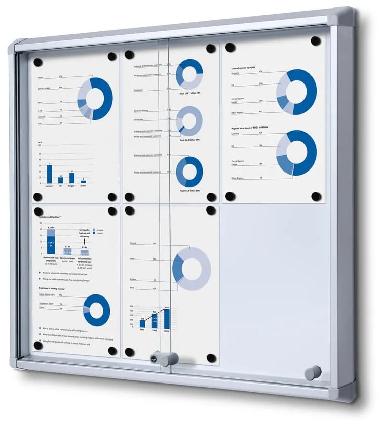 Vitrina de informatii interioare cu usi glisante 6 x A4 - spate tabla, aluminiu