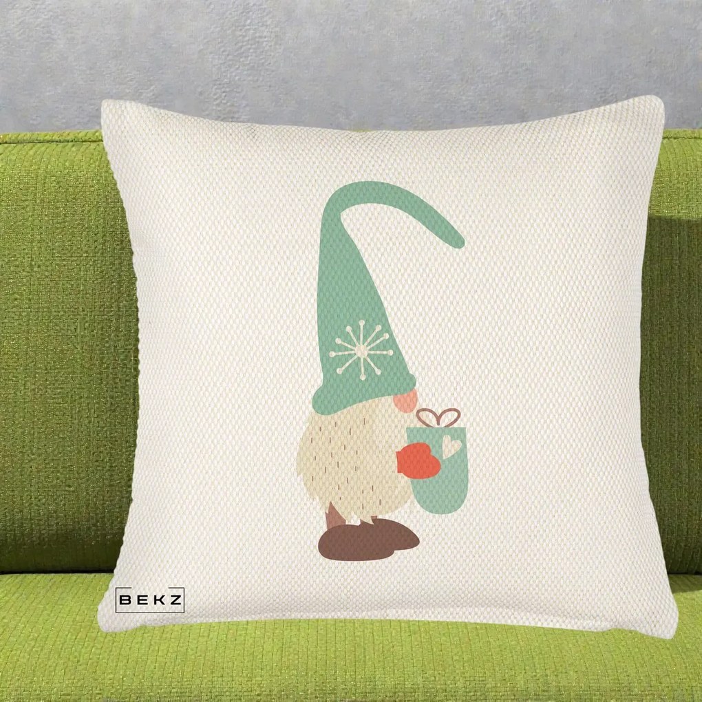 Perna Decorativa Gnom Nordic cu Cana Calda Menta, 40x40 cm, Crem Reliefat, Husa Detasabila, Perna Inclusa, BEKZ®