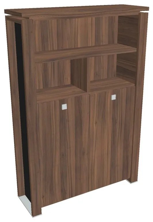 Dulap înalt pentru haine Verno+ S 140 x 46 x 210 cm, cu rafturi, nuc / negru