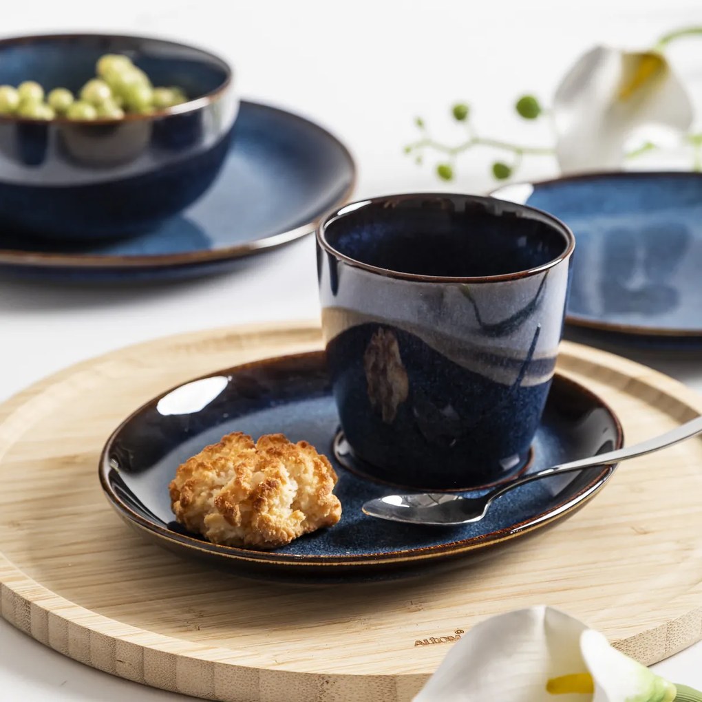 Altom Ceaşcă din ceramică cu farfurie Reactive Navy Blue 310 ml