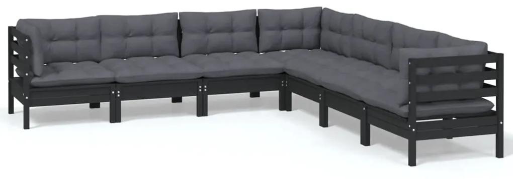 3096795 vidaXL Set mobilier grădină cu perne, 7 piese, negru, lemn masiv pin