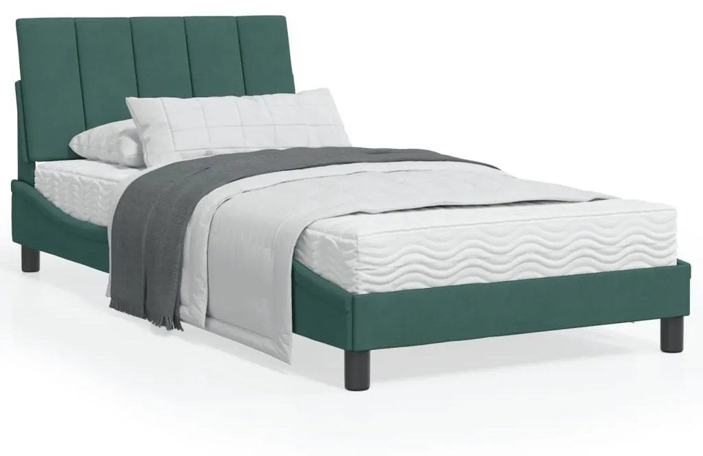 3207834 vidaXL Cadru de pat cu tăblie, verde închis, 100x200 cm, catifea