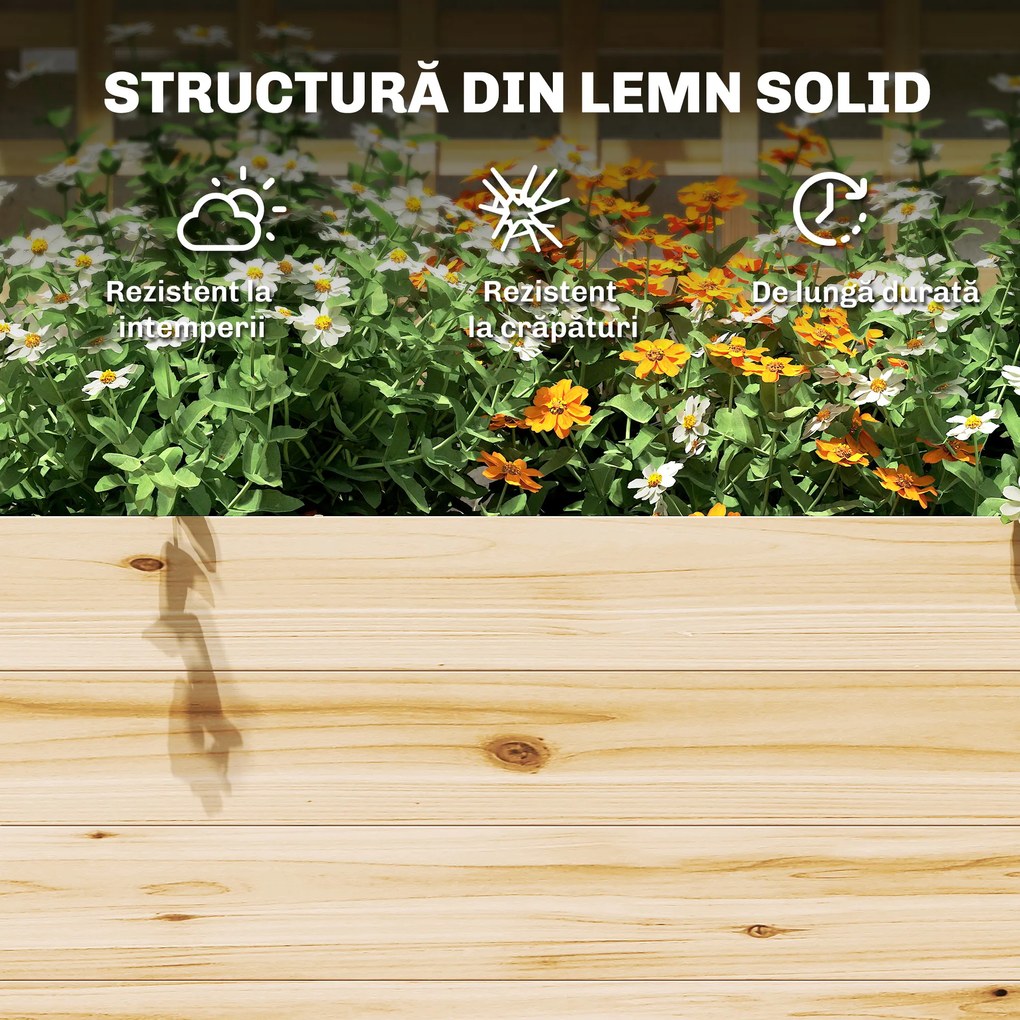Outsunny Strat Înălțat din Lemn cu Suport și Acoperiș, Fiorieră Elevată pentru Exterior cu 2 Rafturi, Orificiu de Drenare și Material Textil pentru Plante Cățărătoare, Legume și Flori, Natural | Aosom Romania