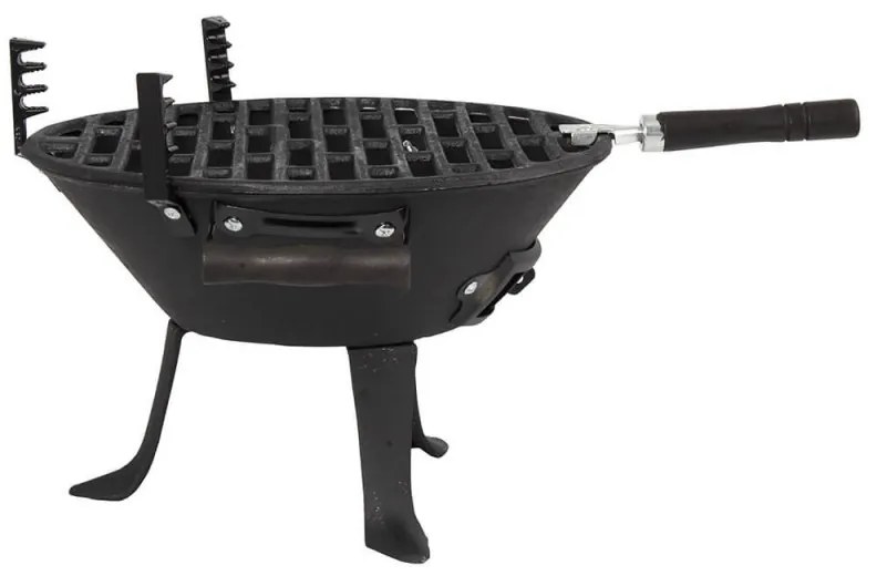 Gratar din fonta Muhler 104377, Ø30 cm, Carbune, Grilaj reglabil,Compact pentru calatorii, Negru