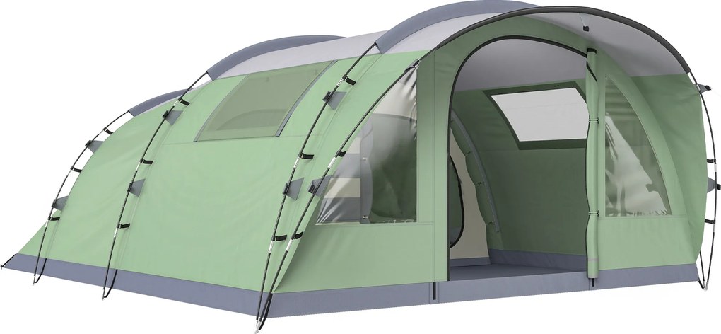 Outsunny Cort Mare Multi-Cameră pentru 2-4 Persoane, cu Ferestre și Verandă, Verde | Aosom Romania