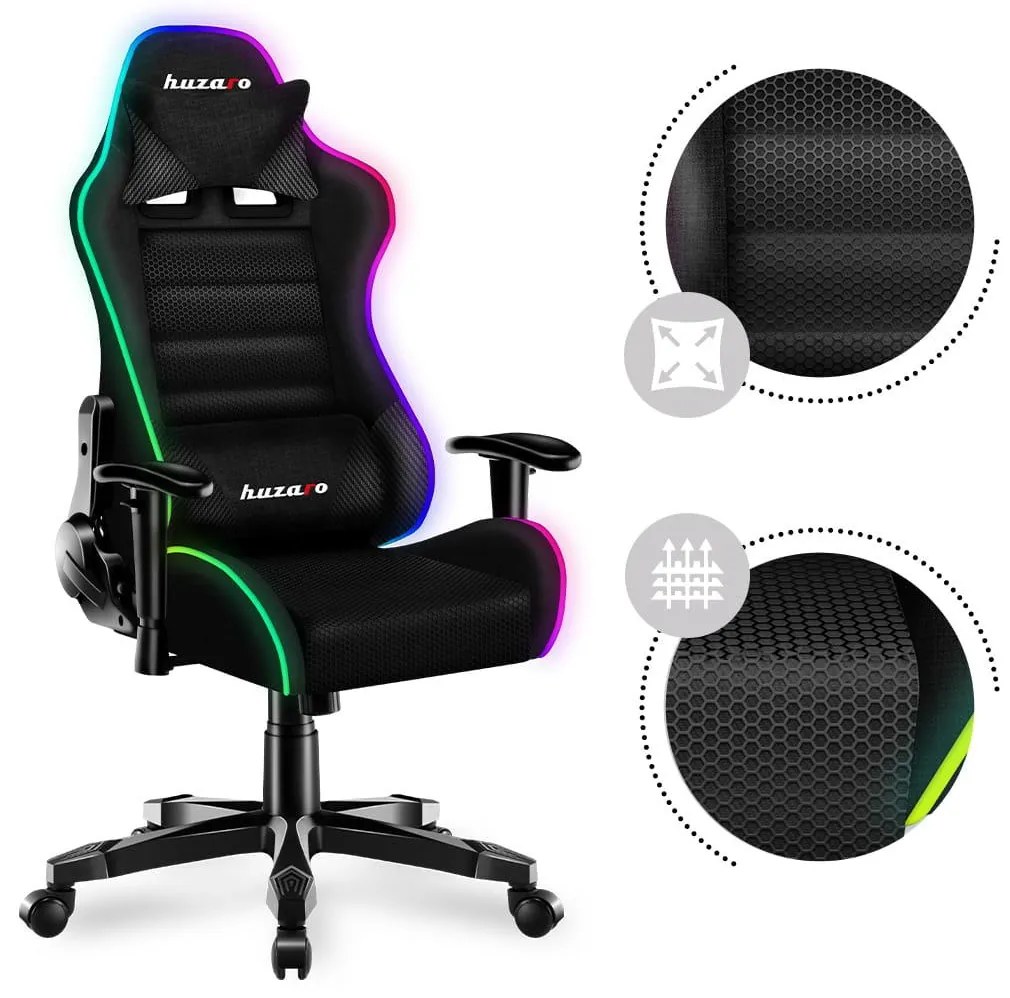 Scaun gaming pentru copii Rover 6 (negru + multicolor) (cu iluminat LED). 1087549