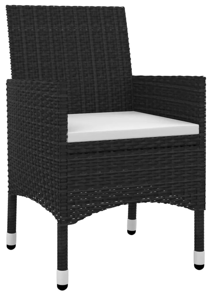 Set mobilier de gradina cu perne, 7 buc, poliratan si sticla Alb si negru, Lungime masa 140 cm, 7