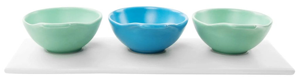 Set de 3 boluri pe tavă, alb / albastru / turcoaz / cyan, KESPER