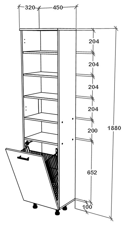 Dulap Baie Dax, cos rufe, Alb, 45 x 32 x 188 cm