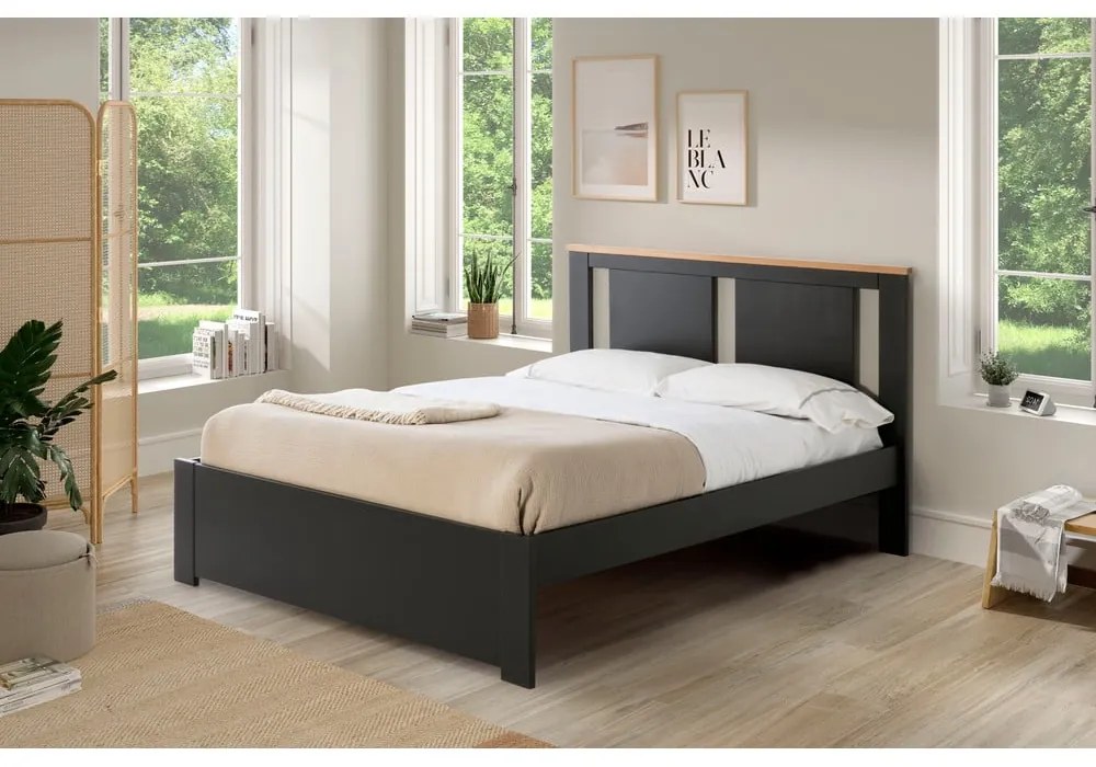 Pat matrimonial gri închis cu somieră 140x190 cm Enara – Marckeric