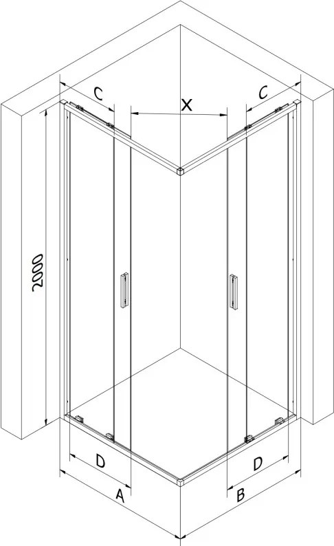 Mexen Exo-S Duo cabina de duș pătrată cu uși culisante 80 x 80 cm, transparentă, neagră - 8111-080-080-70-00