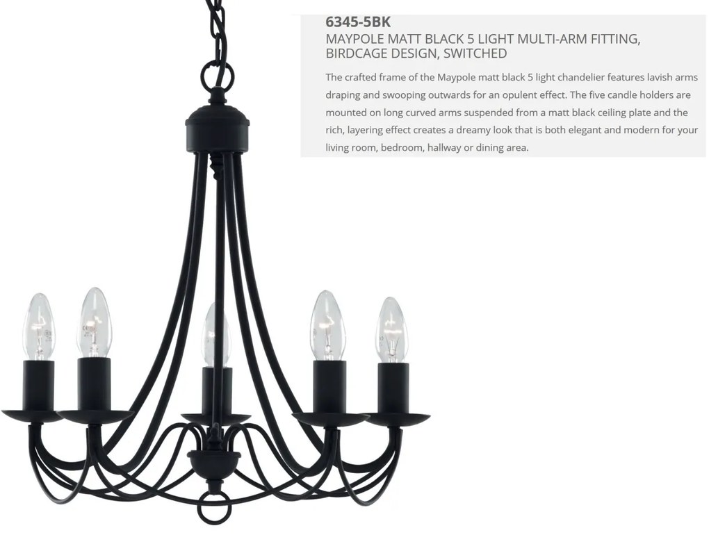 Candelabru traditional stil clasic Maypole negru 5L 6345-5BK SRT