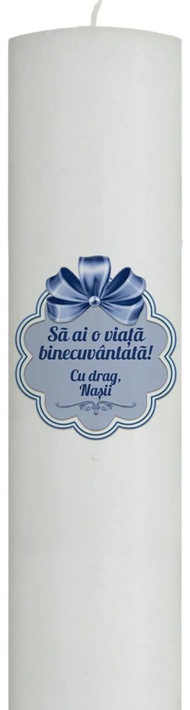 Lumanare Botez Mesaj Nasi albastru 4,5 cm, 30 cm