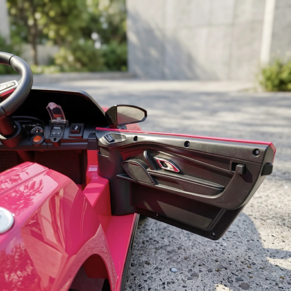 AIYAPLAY Mașinuță Electrică pentru Copii 12V Audi R8 Spyder, 3+ Ani, 3-5 km/h, cu 2 Motoare și Telecomandă, Roz | Aosom Romania