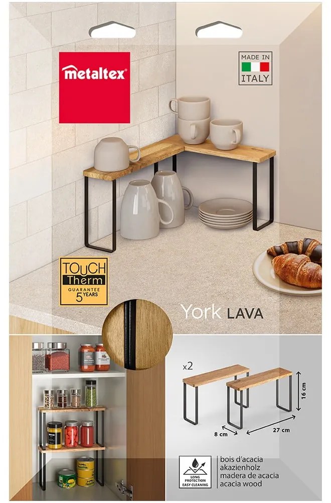 Rafturi suplimentare negre-mate/în culoare naturală 2 buc. din lemn 27x8 cm York – Metaltex