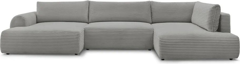 Colțar gri închis extensibil/cu spațiu de depozitare cu tapițerie din catifea reiată (cu colț pe partea dreaptă/în formă de "U") Lucien – Bobochic Paris