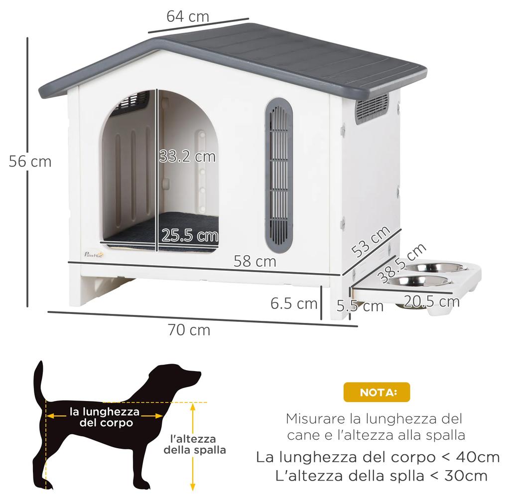 PawHut Casă Confortabilă pentru Câini, Include Tavă pentru Boluri, Ferestre și Pernă din Spumă, 70x64x56cm, Gri și Alb | Aosom Romania