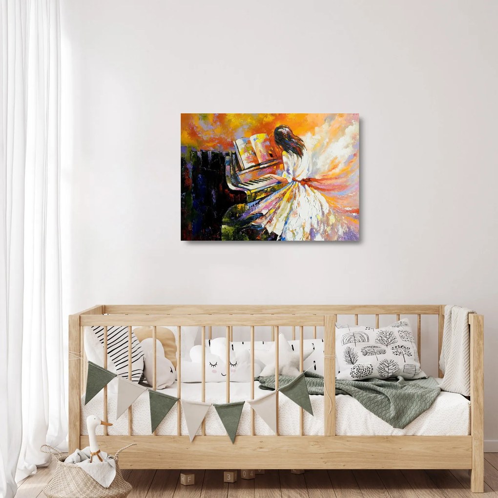 Tablou pe sticlă - Femeia cântând la pian (70x50 cm)