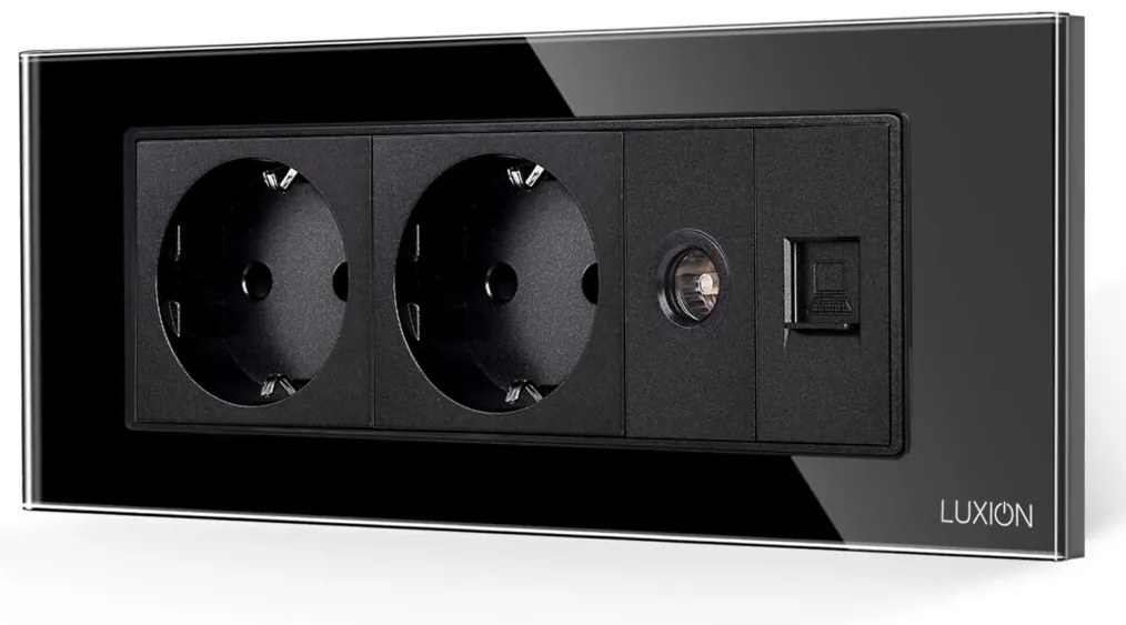 Priza Dubla Schuko + TV + Internet cu Rama din Sticla LUXION, Standard Italian, 6M