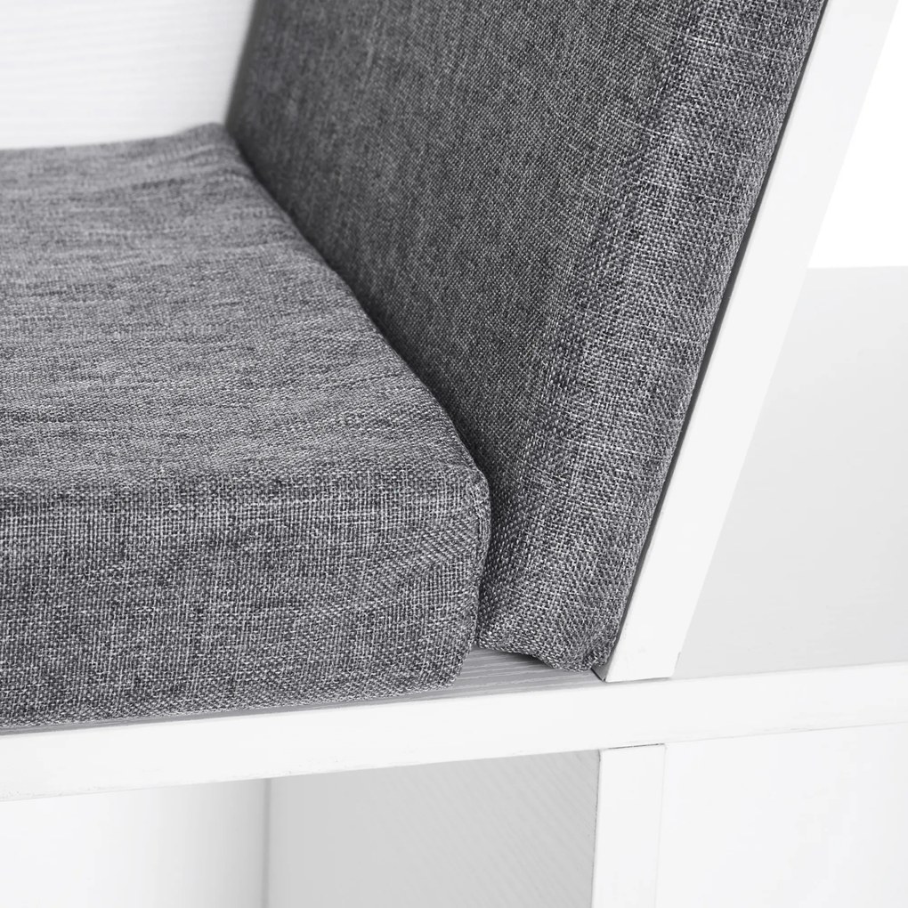 HOMCOM Bibliotecă 2 în 1 cu Perne Confortabile și 6 Compartimente, Mobilier Multifuncțional pentru Cărți și Jocuri, Raft cu 6 Cuburi pentru Sufragerie, Dormitor și Birou, 102x30x61 cm, Alb | Aosom Romania