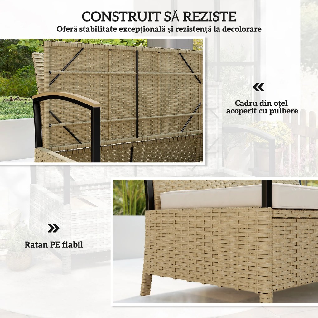 Outsunny Bancă de Depozitare 125L cu Pernă Confortabilă, din Metal, 123x70x82 cm, Bej | Aosom Romania