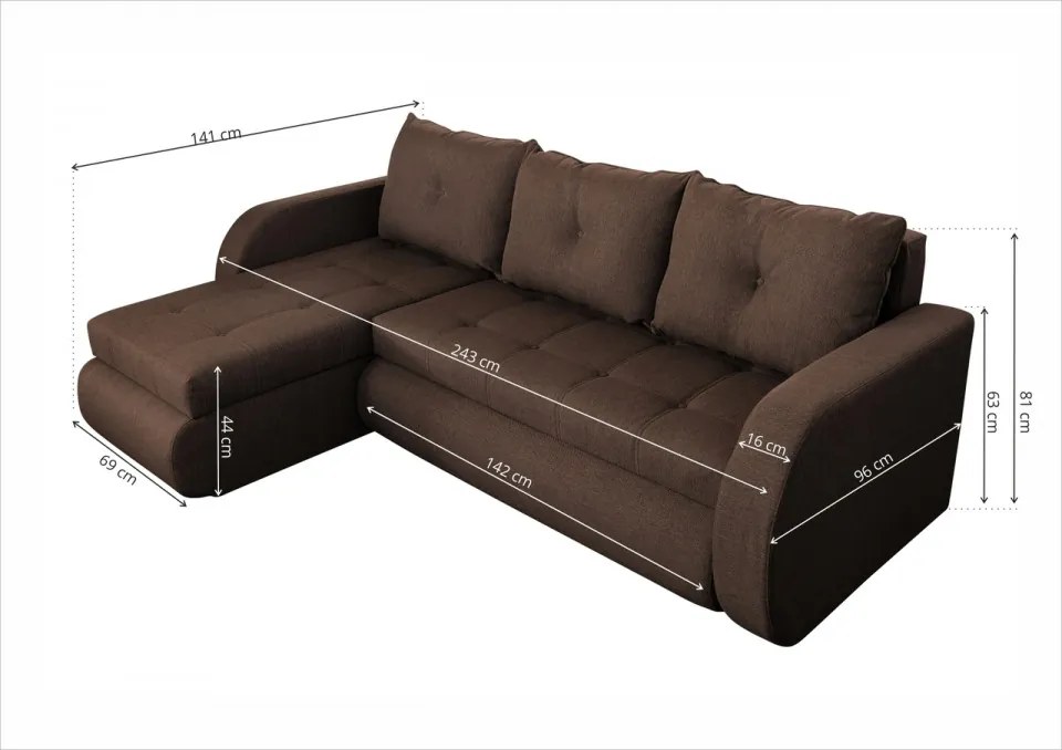 Coltar extensibil reversibil Genoa Lux Chocolate 243x141x81 cm cu lada de depozitare
