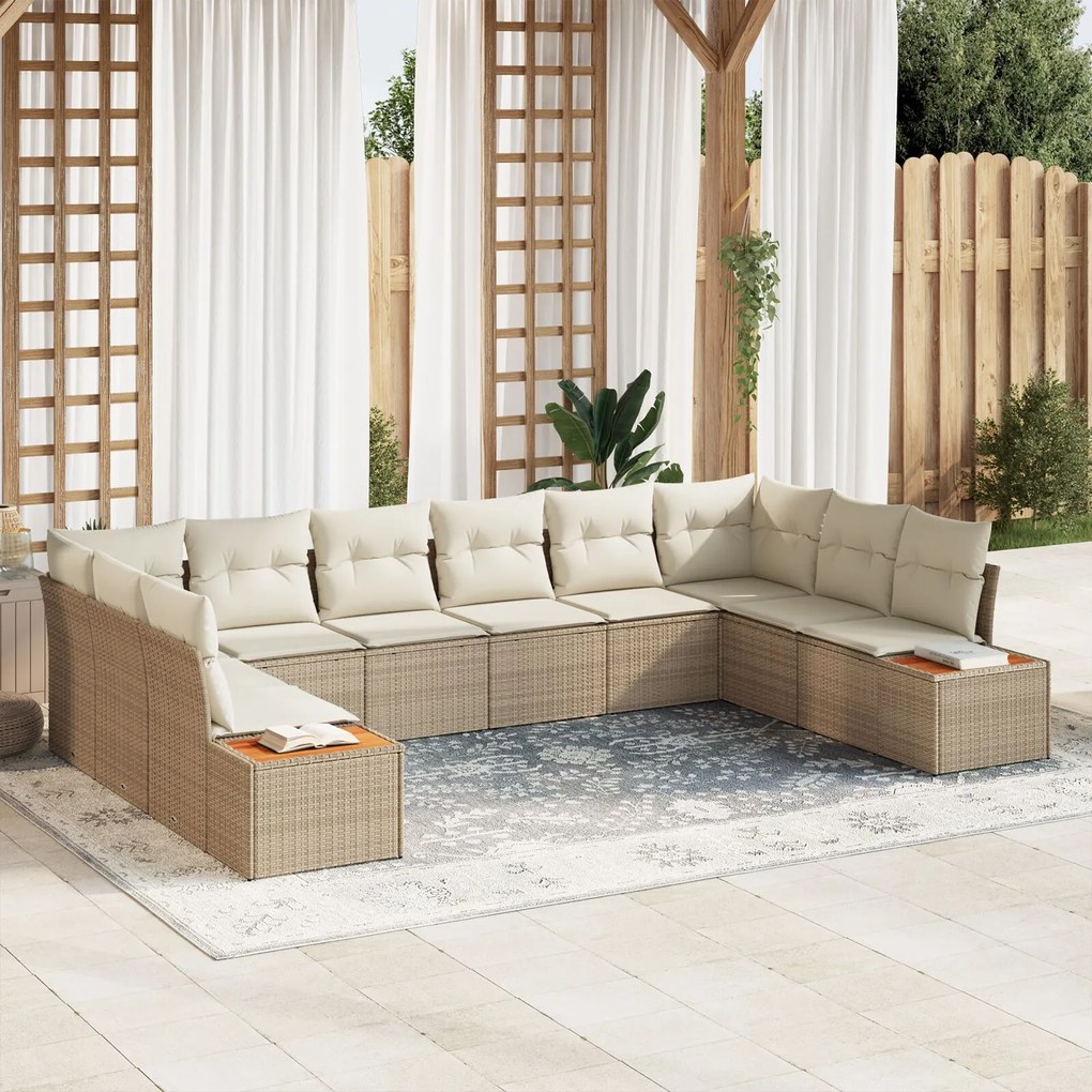 vidaXL Set de canapele pentru grădină cu pernă 10 pcs Bej Rattan poli