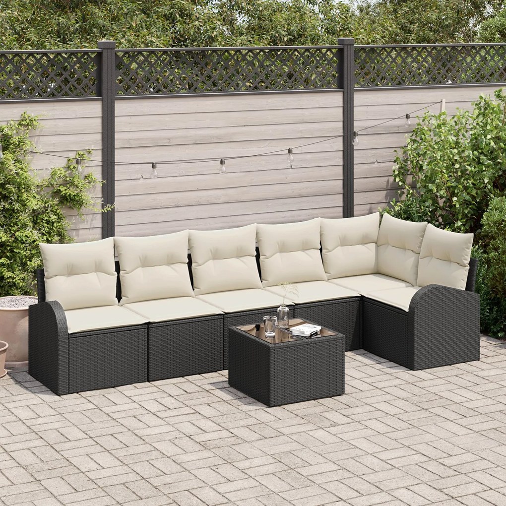 vidaXL Set de canapele pentru grădină cu pernă 7 pcs Negru Rattan poli