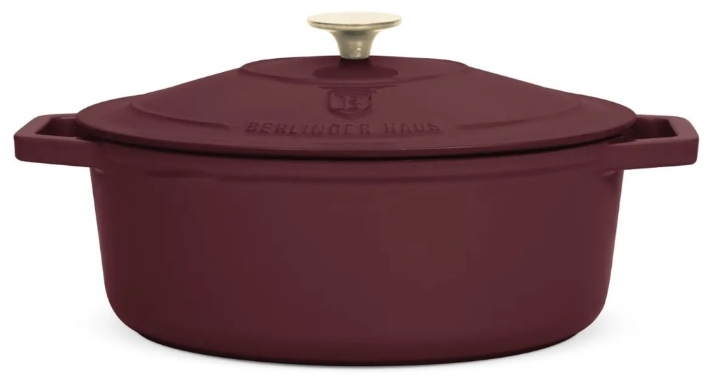 Oală din fontă emailată ovală cu capac 30 cm, 4.65L – Berlinger Haus Leonardo Collection BH 6543, potrivită pentru gătit lent și rumenire