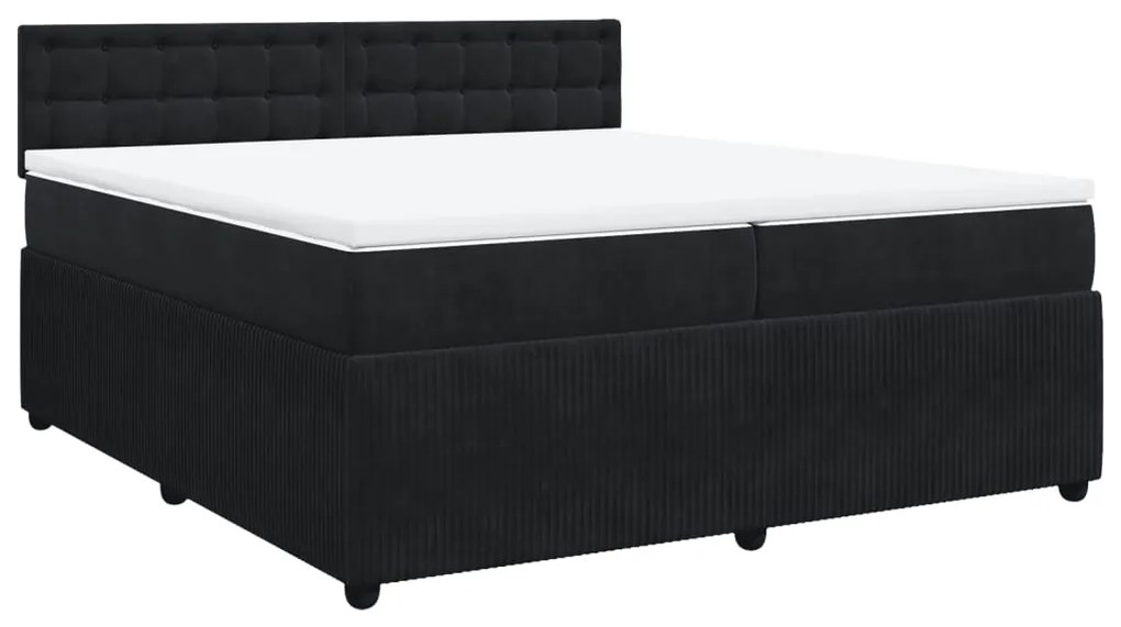 3287844 vidaXL Pat box spring cu saltea, negru, 200x200 cm, catifea