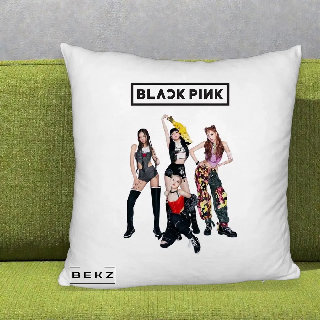 Perna Personalizata K-pop BLACKPINK Fotografie de Grup, 40x40 cm, Alb Pufos, Husa Detasabila, Perna Inclusa, BEKZ®