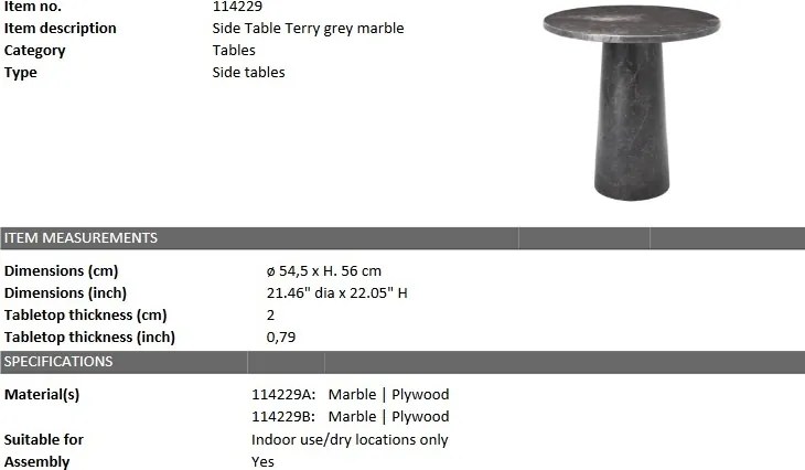 Masuta laterala din marmura gri design elegant LUX Terry 114229 HZ