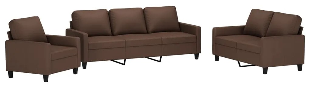 Set de canapele cu perne, 3 piese, maro, piele ecologica