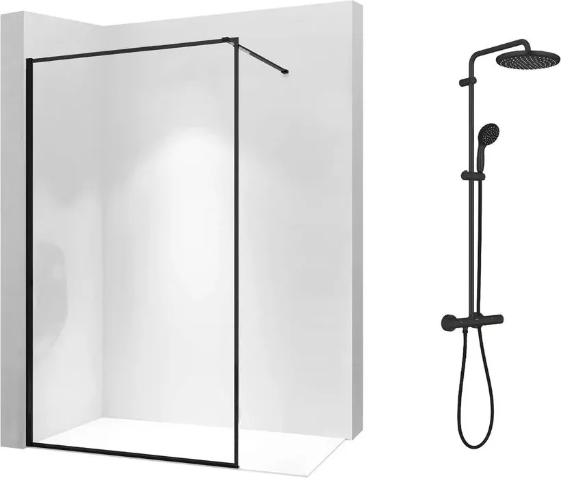 Pachet paravan dus Walk-In Rea Bler-1 negru 80x195 cm si coloana de dus Grohe Vitalio Start negru